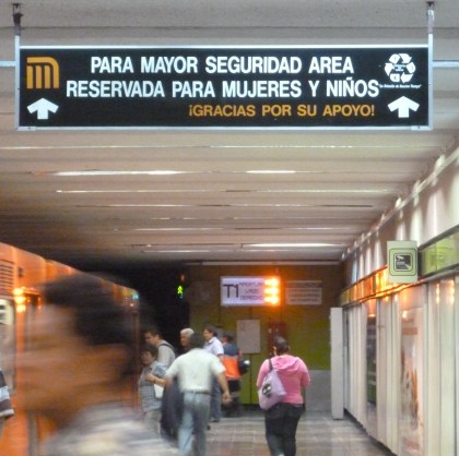 This area reserved for women and children (at a metro station in Mexico city)