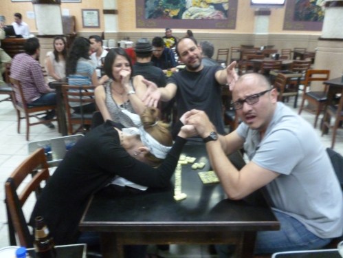 Playing dominoes in a cantina. Me and my partner lost fairly miserably. 